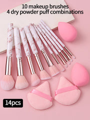 Makeup Brush Set &4pcs Powder Puff, Makeup Tools With Soft Fiber For Easy Carrying