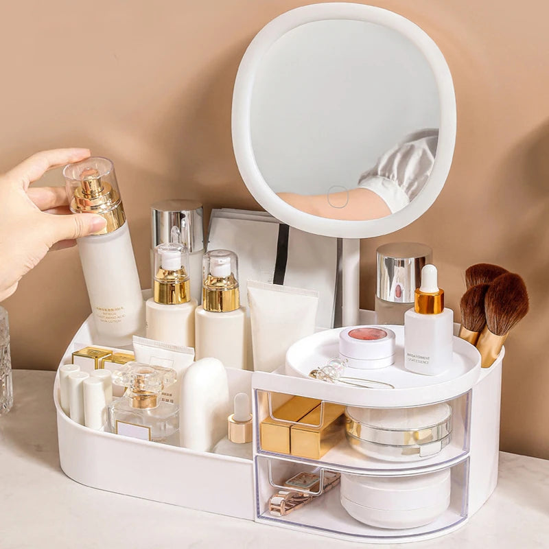 Makeup Storage Box With Mirror