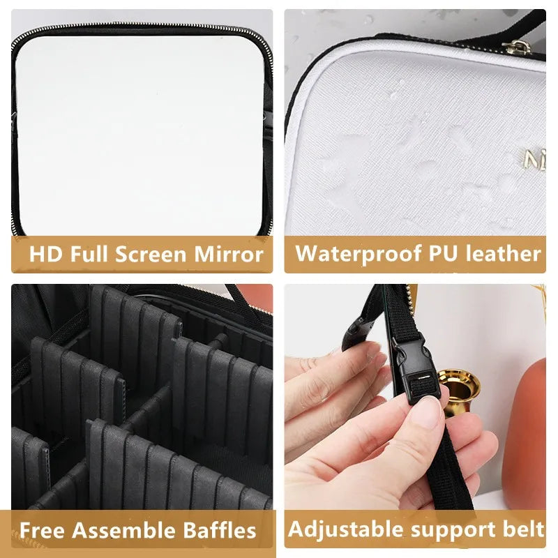 New LED Lighted Cosmetic Case with Mirror Waterproof