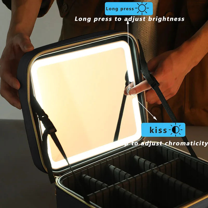 New LED Lighted Cosmetic Case with Mirror Waterproof