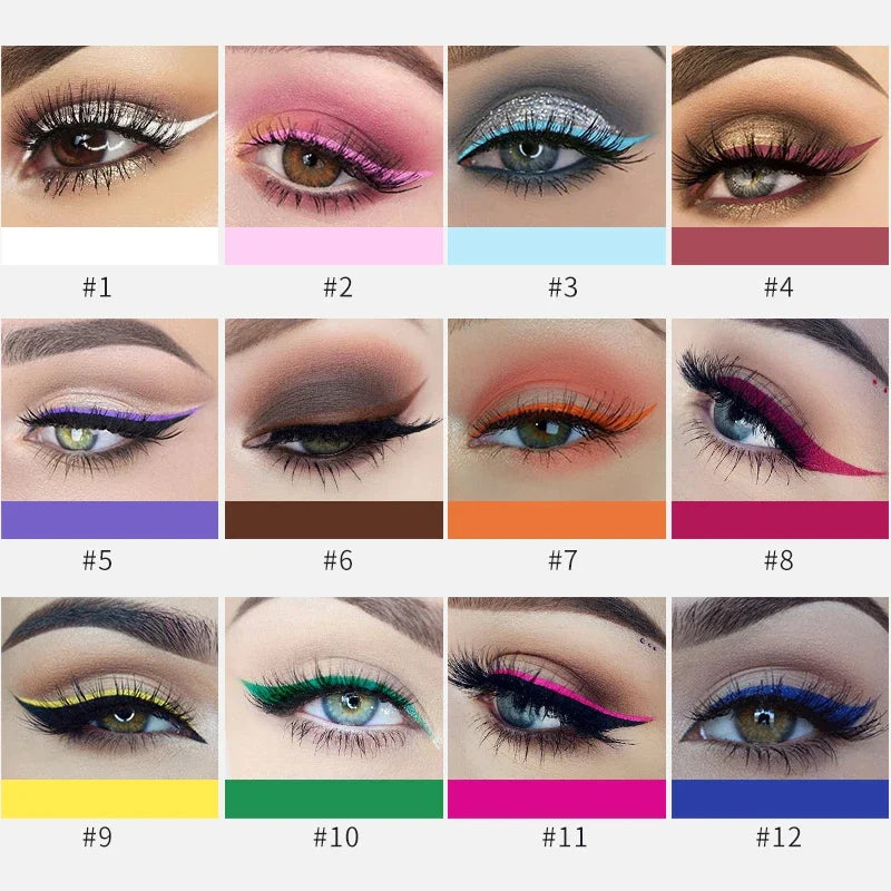 12 Colors Colorful Liquid Eyeliner Pencil Waterproof