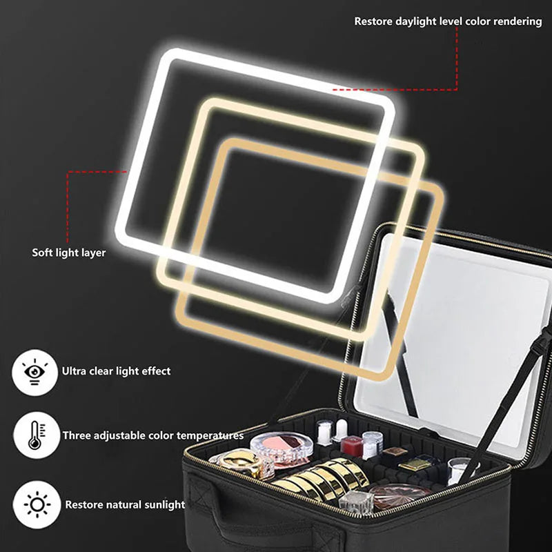 New LED Lighted Cosmetic Case with Mirror Waterproof